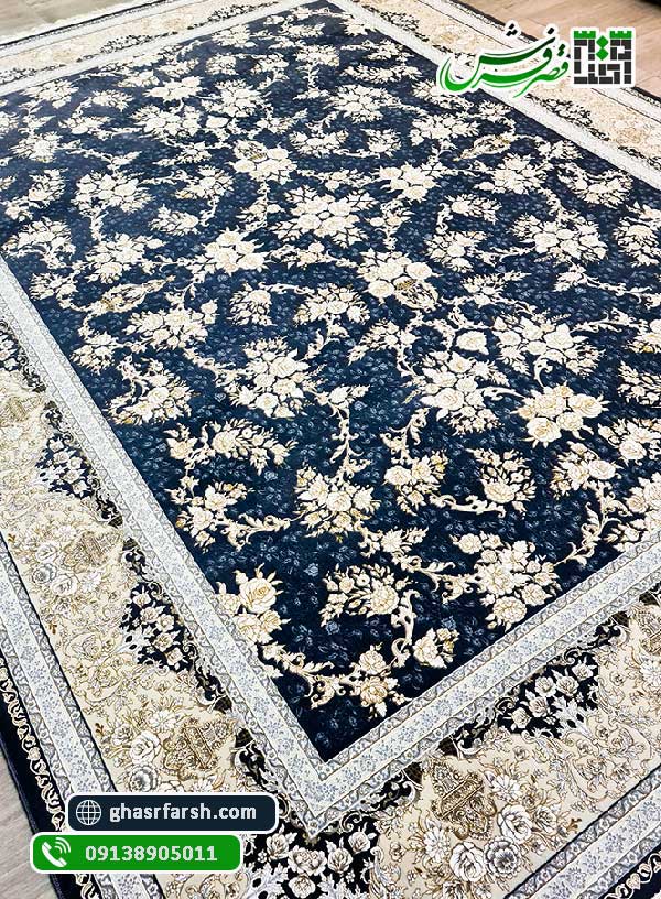 فرش باغ طلا متالیک1200 شانه گلبرجسته تراکم 3600 - فرش کاشان 