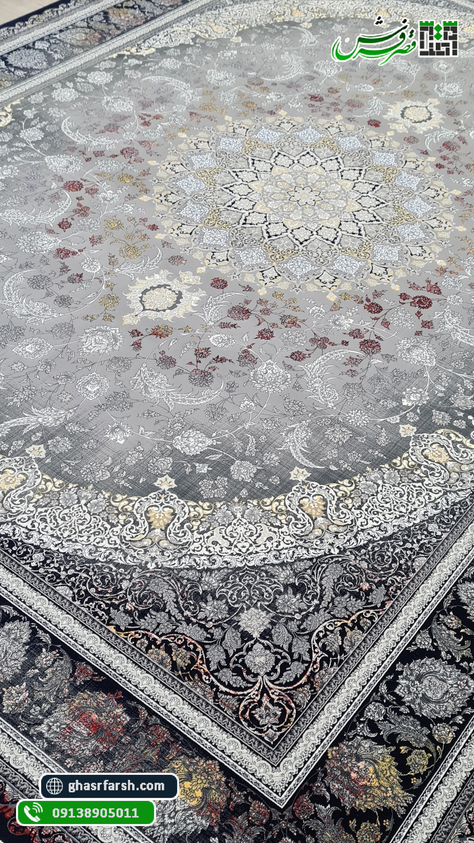 فرش جواهر نقره ای 1200 شانه تراکم 3600 - فرش کاشان 