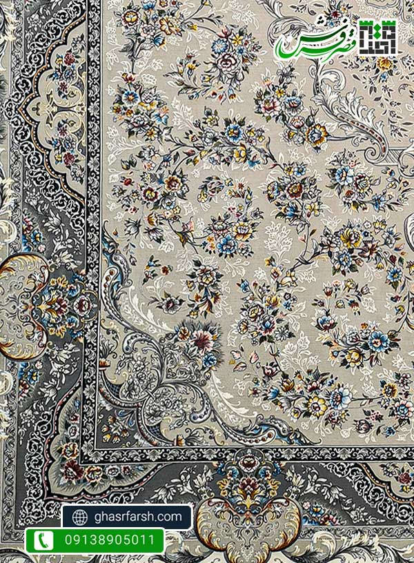 فرش تاج ماه ترمه ای 1200 شانه تراکم 3600 - فرش کاشان