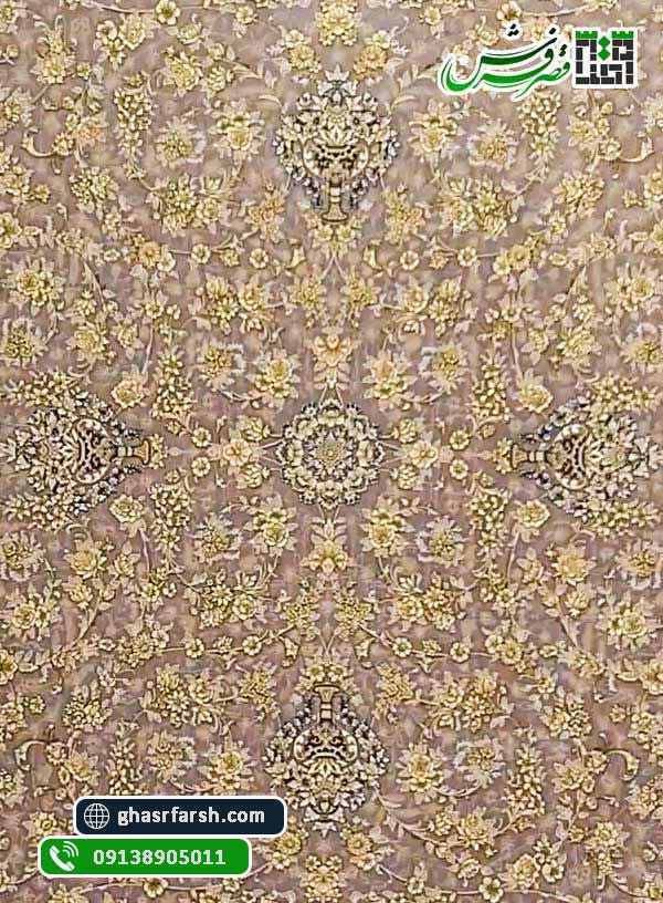 فرش خشت طلا نقره ای 1200 شانه گلبرجسته تراکم 3600 - فرش کاشان 